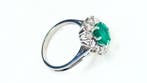 Bague de cocktail - 18 carats Or blanc Émeraude - Diamant