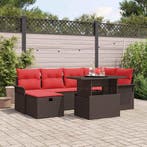 vidaXL Tuinbank Set met kussen met opslag 7 pcs Bruin Poly, Verzenden