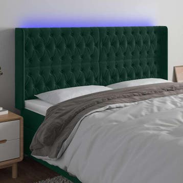 vidaXL Hoofdbord LED 203x16x118/128 cm fluweel donkergroen, Verzenden, Nieuw