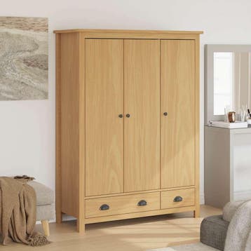 vidaXL Kledingkast Hill 3 deuren 127x50x170 cm massief, Huis en Inrichting, Verzenden, Nieuw