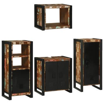 vidaXL Badkamermeubel Set 4 st Multikleur Massief, Huis en Inrichting, Badkamer | Badkamermeubels, Verzenden, Nieuw