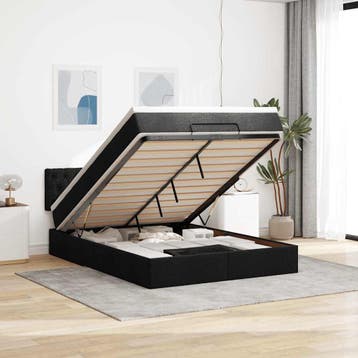 vidaXL Bed poef met matras en LEDs 140x200 cm stof zwart, Verzenden, Nieuw