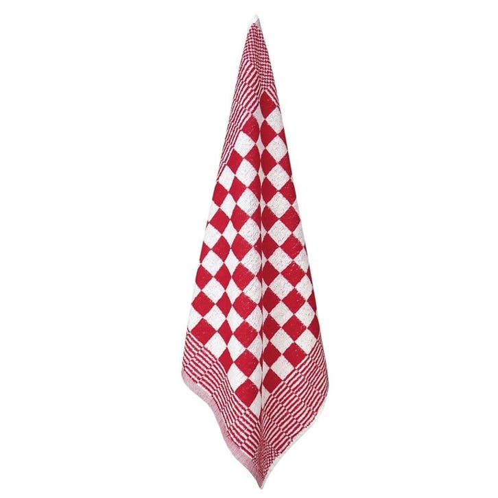 Handdoek Rood En Witte Blok 50x50cm Katoen - Treb Towels, Huis en Inrichting, Keuken | Textiel, Theedoek of Handdoek, Overige kleuren