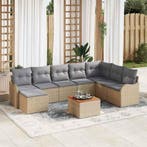 vidaXL Tuinbank Set met kussen 9 pcs Beige poly rattan, Verzenden, Nieuw