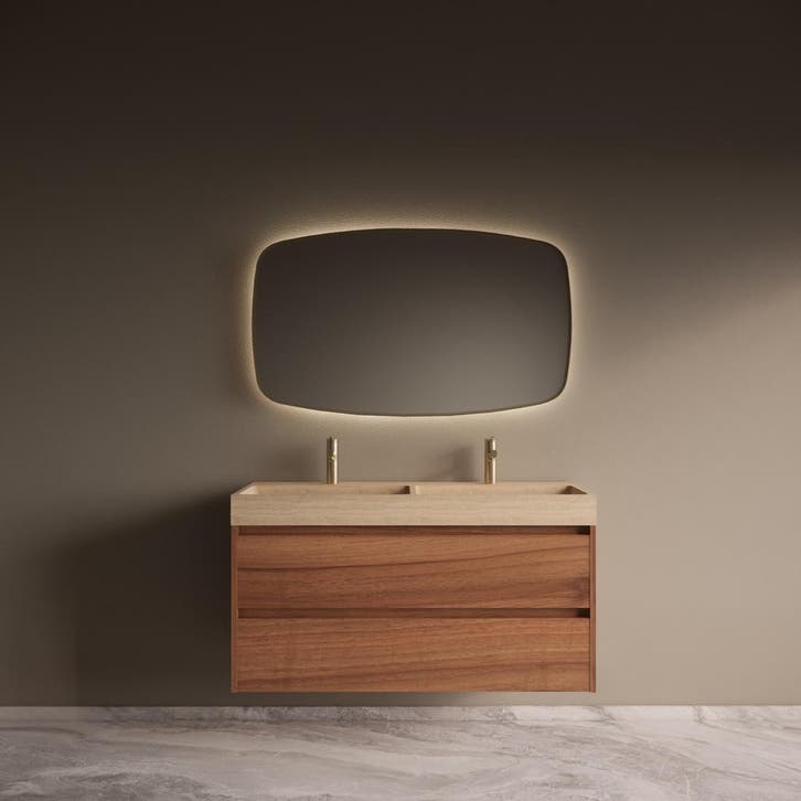 Badmeubelset Riga Travertin met Wastafel 120 cm Walnoot, Doe-het-zelf en Bouw, Sanitair, Bad, Nieuw, Ophalen of Verzenden