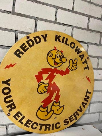 Reddy Kilowatt – XXL rond emaille reclamebord – Your