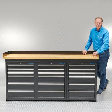 Datona Werkbank PRO met eiken werkblad en 18 lades - 200 cm, Ophalen of Verzenden