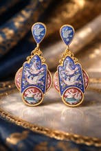 Klassieke handgemaakte emaille oorbellen, 18k goudverguld –