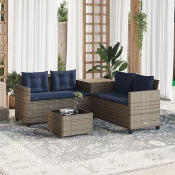vidaXL Tuinbank met tafel en kussens L-vormig grijs poly, Jardin & Terrasse, Ensembles de jardin, Verzenden