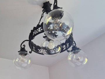 Kroonluchter - Helder glas, Smeedijzer - Met 4 lichten