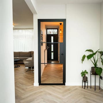 Stalen Binnendeur Zwart 3 Vlaks Moderne look Met slot, Minder dan 80 cm, Binnendeur, Nieuw, Metaal