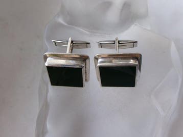 Zilver, Onyx - Manchetknopen - Art Deco