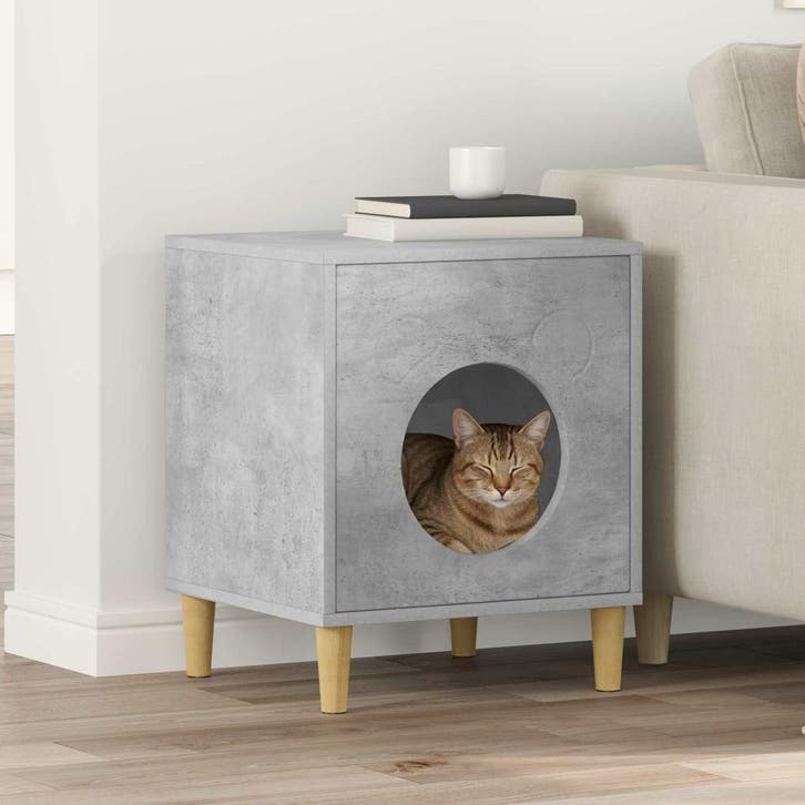 vidaXL Kattenhuis Beton 42,5 x 40 x 53 cm Bewerkt hout, Animaux & Accessoires, Accessoires pour chats, Envoi