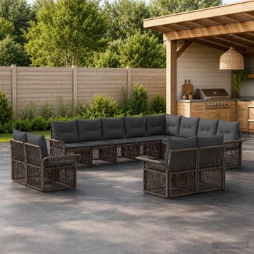 vidaXL Tuinbank Set 12 st Grijs en Donkergrijs poly rattan, Verzenden, Nieuw