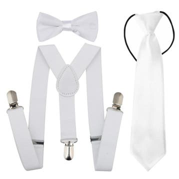 Fako Fashion - Kinder Bretels, Vlinderstrik & Stropdas - Wit, Kinderen en Baby's, Kinderkleding | Overige, Verzenden, Nieuw