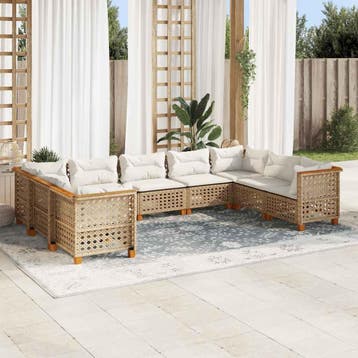 vidaXL 9-delige Loungeset met kussens poly rattan beige, Tuin en Terras, Verzenden, Nieuw, Loungeset