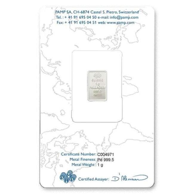 1 gram - Palladium .999 - .9995 - PAMP Suisse Lady Fortuna,, Timbres & Monnaies, Métaux nobles & Lingots