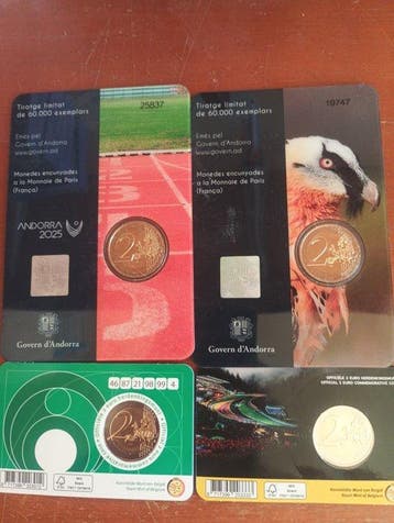 Andorra, België. 2 Euro 2025 (4 coincards) (Zonder