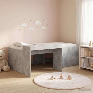 vidaXL Kinderhoogslaper met bureau Betongrijs Bewerkt hout, Huis en Inrichting, Slaapkamer | Bedden, Verzenden, Nieuw