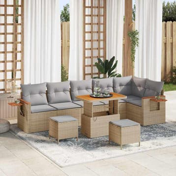 vidaXL Tuinbank Set met kussen 11 pcs Beige en Lichtgrijs, Verzenden, Nieuw