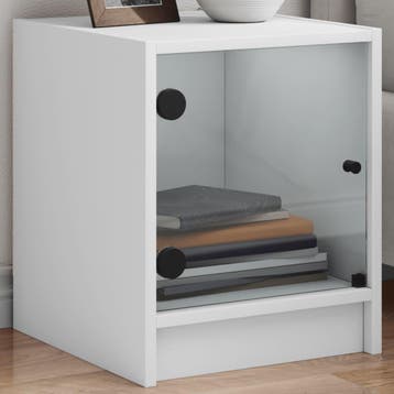 vidaXL Nachtkastjes met glazen deuren 2 st 35x37x42 cm wit, Verzenden