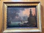 Franse school (XIX) - Boats landing in the harbor with
