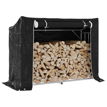 vidaXL Haardhoutrek met regenhoes 151x60,5x110,5 cm staal, Verzenden
