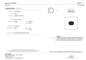 1 pcs Paars Spinel - 6.93 ct - Lotus Gemology - Oorsprong, Nieuw