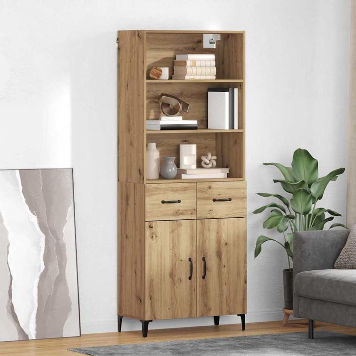 vidaXL Highboard Artisan Eiken 69,5 x 34 x 180 cm Bewerkt, Huis en Inrichting, Kasten | Dressoirs, Nieuw, Verzenden