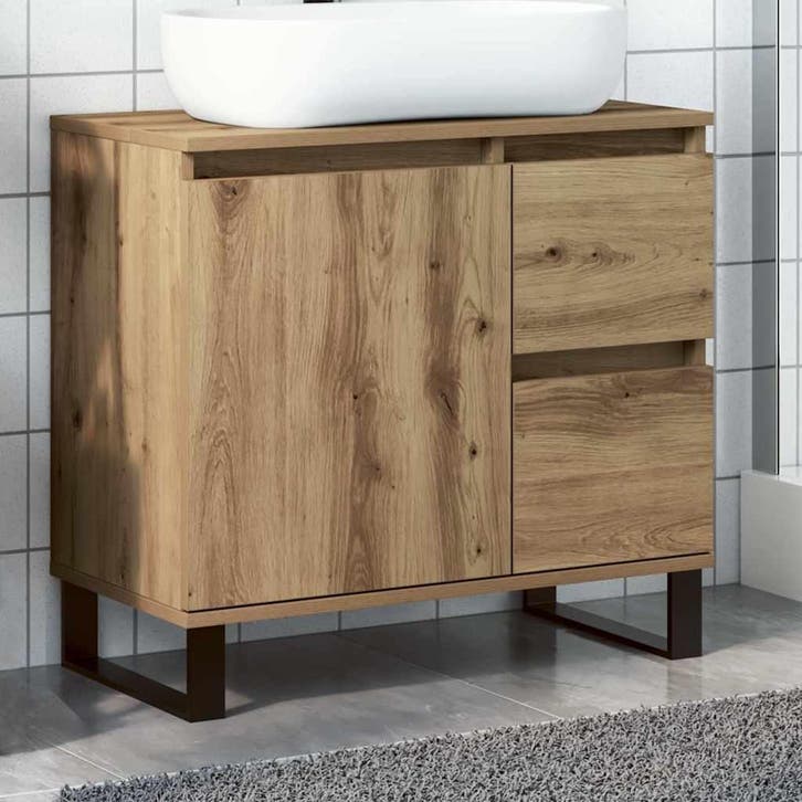 vidaXL Badkamerkast 65x33x60 cm bewerkt hout artisanaal, Huis en Inrichting, Badkamer | Badkamermeubels, Nieuw, Verzenden