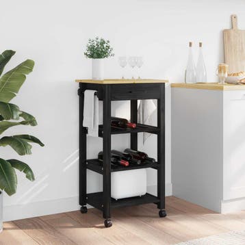 vidaXL Keuken Trolley MONZA Zwart 48 x 40 x 88,5 cm Massief, Verzenden, Nieuw