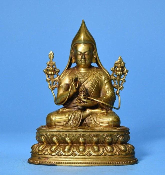 Zittend standbeeld van Meester Tsongkhapa - Koper -, Antiek en Kunst, Antiek | Overige Antiek