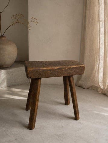 Tabouret - tabouret de traite rural - Chêne - Ancien