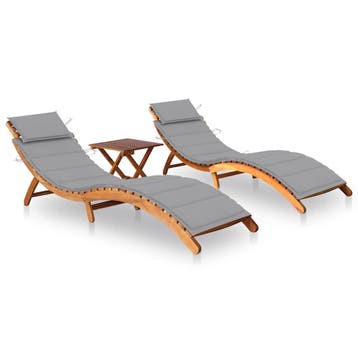 vidaXL Ligbedden 2 st met tafel en kussens massief, Tuin en Terras, Verzenden, Nieuw