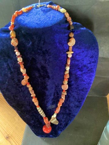 Indus Vallei Agaat- Karneool-Glas Antieke parelketting /