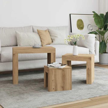 vidaXL 3-delige Tafeltjesset bewerkt hout artisanaal, Huis en Inrichting, Tafels | Salontafels, Verzenden, Nieuw
