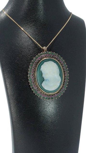 Pendentif - 14 carats Or jaune Émeraude - Rubis - Très grand