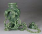 Superbe Vase en Jade (Non Teste) - Dragons - Vert Epinard -, Antiquités & Art