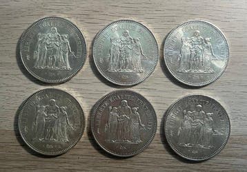 France. 50 Francs 1974/1977 Hercule (lot de 6 monnaies en
