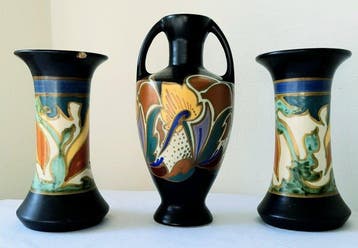 Eskaf - Huizen - Vase - Plateel - 3 Vazen - Art Nouveau, Antiquités & Art