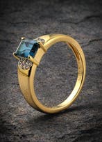 Fijne Blauwe Topaasring – Goudgeplateerd 925 Zilver –, Verzamelen