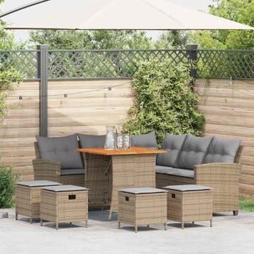 vidaXL 6-delige tuinbankset met kussens L-vormig beige, Verzenden, Nieuw