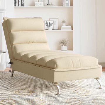 vidaXL Massage chaise longue met kussens stof crèmekleurig, Verzenden, Nieuw