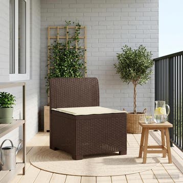 vidaXL Eén-zits Tuin Sofa met Kussen Rieten Look PP Bruin, Verzenden, Nieuw
