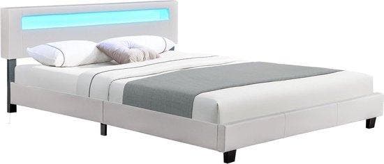 2dekans | Gestoffeerd Bed Paris - 180 x 200 cm - Wit - LED, Maison & Meubles, Chambre à coucher | Lits, Enlèvement ou Envoi