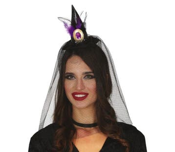 Halloween Tiara Heksenhoed Sluier, Verzenden, Nieuw
