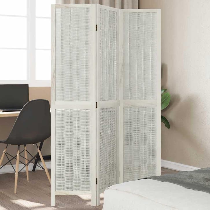 vidaXL Kamerscherm met 3 panelen massief paulowniahout wit, Huis en Inrichting, Woonaccessoires | Overige, Nieuw, Verzenden