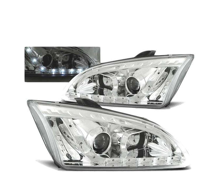 Phares Pour Ford Focus II 04-08 Led Daylight Chromé, Auto-onderdelen, Verlichting, Verzenden