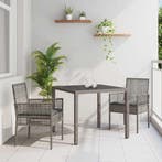 vidaXL Tuin Eettafel Set 3 pcs Grijs poly rattan, Verzenden