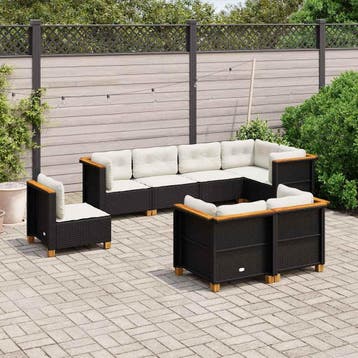 vidaXL 8-delige Loungeset met kussens poly rattan zwart, Verzenden, Loungeset